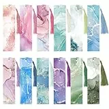 24 Stück Lesezeichen Papier, Bookmark in Marmorierung Muster mit Bunten Quasten Book Marks zum Beschriften Selbst Gestalten Basteln Kleine Geschenke für Freunde Schüler Lehrer Buchliebhaber