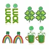 CharmBurst 4 Stück St. Patrick's Day Ohrringe, Lustige Grüne Kleeblatt Dangle Ohrringe, Irisches Festival Accessoire für Damen, Shamrock Ohrringe für St. Patricks Day
