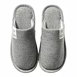 Generisch Hausschuhe Winter Leinenhausschuhe atmungsaktiv Gästehausschuhe, drinnen Slippers rutschfeste für Damen Herren zu Hause Hotel