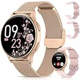 NAIXUES Smartwatch Damen mit Telefonfunktion, 1,27' HD Screen Fitnessuhr mit 3 Armbänder, 24/7 Pulsuhr, SpO2, Menstruationszyklus, Schlafmonitor, 70+ Sportmodi IP68 Armbanduhr für Android iOS Roségold