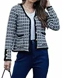 Belle Poque Strickjacke für Frauen Knopfleiste Langarm Vintage Dick Strickjacke Sweater Dunkelblau M