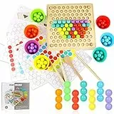 Holzspielzeug Farben Sortieren Motorikspielzeug Baby Spielzeug Holz Montessori Kugelspiel Brettspiel Lernspielzeug Sortierspiel Konzentrationsspiele für Kinder ab 3 4 5 6 jahre Clip Beads Brettspiel