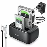 ORICO Festplatten Docking Station, Offline Klon USB 3.2 Gen 1 SSD/HDD Dockingstation für 2,5' und 3,5' HDD/SSD Bis zu 2 x 20 TB mit 12V 3A Netzteil, Unterstützung werkzeugloser und UASP (DD28C3-C)