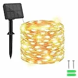 Solar Lichterkette Aussen, Cshare 10M 100 LED Kupferdraht 8 Modi Timer IP65 Wetterfest für Hof, Weihnachtsbaum, Garten, Schlafzimmer, Balkon, Tor Innen/Außen Dekorationen (Warmweiß)