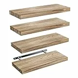 Pipishell Wandregal Holz, 40 cm Regal Wand, Paulownia Küchenregal Hängend Schweberegal Holzregal, 4er-Set aus Holzregalen für Badezimmer, Schlafzimmer, Büro, Wohnzimmer, Küche usw. (Hellbraun)