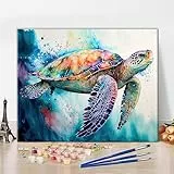 TISHIRON Malen nach Zahlen Meeresschildkröte Erwachsene Malen nach Zahlen Kits auf Leinwand Tiere Öl Hand Malerei mit Pinseln Malerei Kits Erwachsene Kunsthandwerk für Zuhause 40 x 50 cm(rahmenlos)