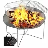 REDCAMP Tragbare Feuerstelle für Camping, 50,8 cm, Edelstahl, Holzfeuerstelle mit klappbarem Grill und Tragetasche für Camping, Picknicks, Rucksackreisen, Outdoor-Heizung