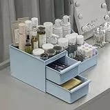 DancesCat Make Up Kosmetik Organizer mit Schubladen, Makeup Organizer Aufbewahrung Kosmetikbox für Waschtische, Schminktisch Organizer Box für Schlafzimmer, Badezimmer, Große Schmink Organizer (Blau)