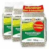 versando 30kg bis 1500m² Rasendünger Sommer: verdrängt Moos und Unkraut für gesunden sattgrünen Rasen Frühjahrsdünger mit Sofortwirkung - Premium Qualität