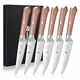 YOTSUBA Steakmesser Set 6-teilig, 12cm Küchen Steakbesteck Messer aus hochwertiger Deutscher Edelstahl, ultrascharfe Gezahnte Steak Küchenmesser und ergonomischer Holzgriff, Tafelmesser Geschenkbox