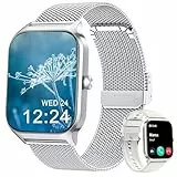Popglory Smartwatch mit Telefonfunktion Herren Damen, 1,85 HD-Bildschirm Fitnessuhr, BlutdruckmessungHerzfrequenzSpO2DruckSchlafMenstruation, 100 + Sportmodi, Weltuhr Rechner Wetter, Android iOS