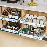 2 Pack erweiterbar ausziehbare schublade küche mit Kleber, ausziehbarer schrank organizer, Stick Slide Out teleskopschublade Cabinet Pull Out für Küche Pantry Organisation Einstellbare Breite 32-53cm