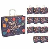 Idena 30398-12 - Geschenktüten Happy Birthday, 12 Stück, Geschenktaschen in der Größe 33 x 12 x 26 cm, Papiertüten zum Geburtstag