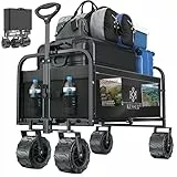 KESSER® Bollerwagen faltbar max. bis 150kg belastbar mit Breiten Vollgummi Reifen | Handwagen Transportkarre | Gerätewagen inkl. 2 Netztaschen & Seitentasche | Transportwagen Gartenanhänger klappbar