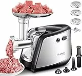 Aobosi Elektrischer Fleischwolf 3-IN-1 Multi Fleischwolf mit 3 Edelstahl-Schleifplatten, Kubbe & Wurstfüllrohren,1200W MAX Motor.