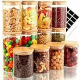 Otauoaea Vorratsgläser mit Deckel 12er Set [+ETIKETTEN] - 4x 400ml & 4x 500ml & 4x 700ml Vorratsdosen Glas - Vorratsglas mit Holzdeckel - Aufbewahrungsgläser Küche - Glasbehälter Vorratsbehälter