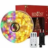 BESCOST Lichterkette Außen 50M 500 LED, Warmweiß & Bunt Lichterkette mit Fernbedienung, 11 modi Dimmbar Wasserfest Lichterkette Innen mit Timer für Outdoor Garten Hochzeit Party, Farbwechsel