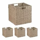 Relaxdays Aufbewahrungskorb, 4er Set, Seegras, geflochtenes Design, Kleidung, Spielzeug, 30x30x30 cm, Regalkorb, Natur