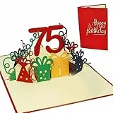 LINPOPUP® Karte 3D Grußkarte Geburtstagkarte 75. Geburtstag party, rot, N231