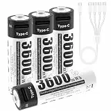 AA Rechargeable Batteries, 1.5V 3600mWh Rechargeable Batteries AA with 4-in-1 Type C Charging Cable and Storage Case, Pack of 4