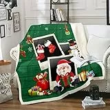 Homewish Weihnachten Decke Werfen Green Weihnachten Fleece Decke 75x100 Weihnachten Schneemann Weihnachtsmann Fuzzy Decke für Kinder Weihnachten Foto Stil Sherpa Decke Neujahr Urlaub Plüsch Decke