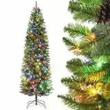 230cm Weihnachtsbaum Künstlich mit Beleuchtung, 7.5ft Künstlicher Weihnachten Baum mit 350 Warmweißen und Mehrfarbigen LED Lichtern 9 Modi 880 PVC Zweigspitzen Faltbarem Metallständer für Haus Büro