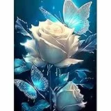 Pujeknm Malen Nach Zahlen Erwachsene Blumen-DIY Rose Handgemalt Ölgemälde Kit für Anfänger, Mit 3-Pinseln und Acrylfarbe Handgemalt Schmetterling öLgemäLde Kit Als Geschenk 30x40cm (Rahmenlos)