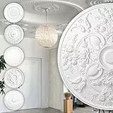 HEXIM Perfect Stuckrosette aus PU hartschaum - Deckenrosette weiß, Zierelement, Stuck (B3004, Ø 795mm) Wanddeko Wohnzimmer Decke Polyurethane rund