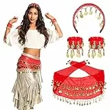 Boland 00458 - Gypsy Set Rot, Haarreif, Armband, Hüft-Tuch, Bauchtanz, Gold, Münzen, Perlen, Hüftschwung, Tanz, Karneval, Halloween, Fasching, Mottoparty, Verkleidung, Theater, Accessoire