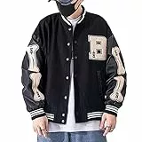 Moshtashio Herren College Jacke Baseballjacke Unisex Mode Sportjacke Sweatjacke Urban Stehkragen Streetwear (Schwarz, M)