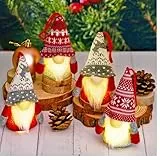 Johiux Weihnachtsbaumschmuck, LED-Zwerge, hängende Ornamente, 4 Stück Zwerge mit LED-Licht, Weihnachtsdekoration, Gonks Weihnachten, schwedische nordische Weihnachtsdekoration, Weihnachtsmann, Elfe
