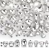 Yolev 100 Stück Strasssteine zum Aufnähen Groß Flach Glitzersteine Silber Kleidung Textilien Strasssteine Zubehör für Schmuck Kleidung Handwerk DIY Herstellung