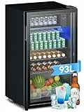 Devoko Getränkekühlschrank mit Glast,93L Minikühlschrank,mit RGB LED Lichtern,verstellbare Einlegeböden, Indoor/Outdoor,für zu Hause, Büro, Partys & Gastro,Minibar, Kühlschrank Schwarz
