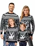 Namatime Weihnachtspullover Familie Set Ugly Weihnachten Pullover Damen Winter Strickpullover Reindeer Christmas Sweater Unisex Rundhals Weihnachtsoutfit Damen-Schwarz XXL