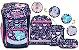 SJ GANG STYLE JAM GANG Schulranzen Set 4-teilig Ergonomischer Rucksack, Sportbeutel-Turnbeutel, gefülltes Mäppchen, kleine Federtasche, Höhenverstellbar, Kinder Grundschule Mädchen Junge, violett