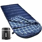 Poepore XXL Schlafsack Outdoor für Erwachsene 3–4 Jahreszeiten Baumwolle Flanellfutter Camping Schlafsäcke Winter Deckenschlafsack Wasserdichter und Warmer 230 x 90CM Dunkel Blau