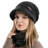 Gajaous Damen Mütze Schal Set, lässige Strickmütze warme Strickmütze Dicke Fleece gefütterte Wintermütze Nackenwärmer Set (2 Teile)