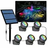 T-SUN Solar Teichbeleuchtung, RGB Solar Unterwasserstrahler LED Teich Licht Teichbeleuchtung mit IP68 wasserdicht, RGB-Farbwechsel Landschaftsscheinwerfer Gartenbeleuchtung für Garten, Patio, Baum