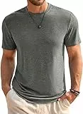Runcati Herren T-Shirt Rundhals Kurzarm Sommer Oberteile Regular Fit Sport Fitness Funktionsshirt Einfarbig Basic Unterhemd Business Shirts Dunkelgrau L