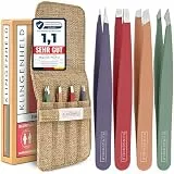 KLINGENHELD® Präzises Pinzetten-Set mit handgeschliffenen Spitzen - Perfekt für alle Anwendungsbereiche - inkl. Baumwoll-Etui 100% plastikfrei & nachhaltig - Pinzette Augenbrauen zupfen, 21 Farben