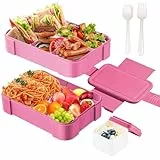 HIYAA Bento Box Lunchbox für Kinder Erwachsene, 1550ml, 6 Fächer, Pink, Mikrowelle/Spülmaschinenfest, Auslaufsicher