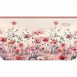 Alpha Edition - Ladytimer Pad Flower Field 2026 – Taschenkalender 15,6×9 cm im Querformat mit Wochenübersicht & Notizbereich, floraler Buchkalender & Terminplaner für Schule, Beruf & Alltag