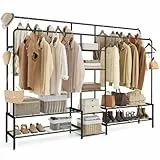 SONGMICS Kleiderständer, offener Kleiderschrank, Garderobenständer mit 9 Ablagen, Metallrahmen, Kleiderstange, für Schlafzimmer, Wohnzimmer, Eingangsbereich, schwarz HSR183B01