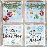 Horaldaily 221 PCS Weihnachten Fenster Aufkleber, Weihnachtskugeln Zweige für Home Party Zubehör Schaufenster Glas Display Dekoration