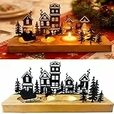Kerzenhalter Adventskranz für 4 Teelicht, Holz Kerzenständer mit Metall Kerzentellern, Adventsgesteck, Weihnachten Kerzentablett, Advent Teelichthalter für Tischdeko Adventsdeko Weihnachtsdeko