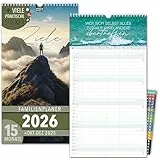 Familienkalender 2026 5 Spalten ZIELE Familienplaner 2026 mit STICKER Urlaub Recycling Ferien Wandplaner 2026 Wandkalender 23 x 43cm inkl. Okt-Dez 2025, Pflanzkalender, Motivation Sprüche Mut