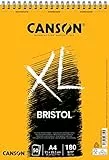 CANSON XL, Bristol Papier, sehr glattes Papier, 180 g/m², an der kurzen Seite spiralgebundener Block, DIN A4 21 x 29,7 cm, Extraweiß, 50 Blatt
