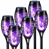 Geemoo Solarleuchten für Außen Garten 6 Stück Solar Fackel Gartenfackeln mit Lila Realistischer Flammeneffekt, IP65 Wasserdicht Solarlampe für Außen, Hinterhöfe, Gärten, Rasen Halloween Dekoration