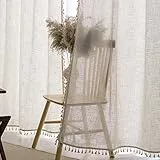 VOILYBIRD 2 Stück Natürliches Leinen Mischgewebe Bauernhaus Landhausstil Vorhänge für Schlafzimmer Wohnzimmer (H200 x B140 cm, Natur)