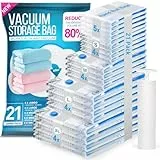 BoxLegend Vakuumbeutel für Kleidung & Bettdecken 21 Stück, 4 XL + 4 L + 4 M + 4 S + 5 Rollen Mit Handpumpe, Platzsparende Aufbewahrungsbeutel für Reisen, Umzug & Kleiderschrank-Organisation
